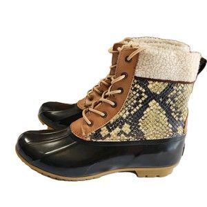 Sam Edelman Caldwell NWT Women's Size 7 Natural Snake Print Leather Duck Boots